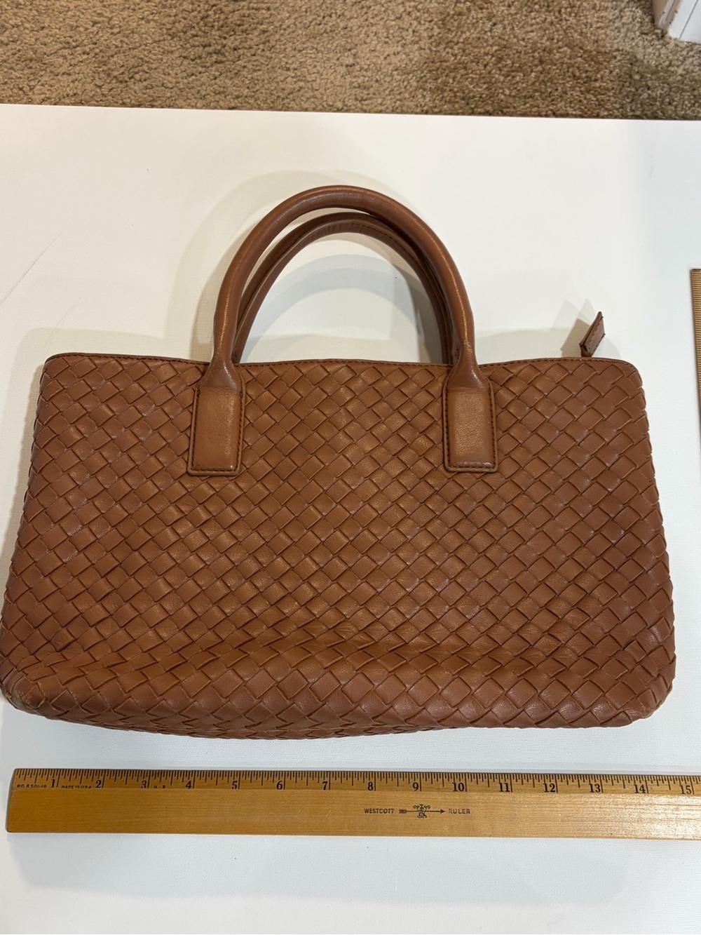 Quince Woven Leather Satchel — Cognac Brown *retired design*